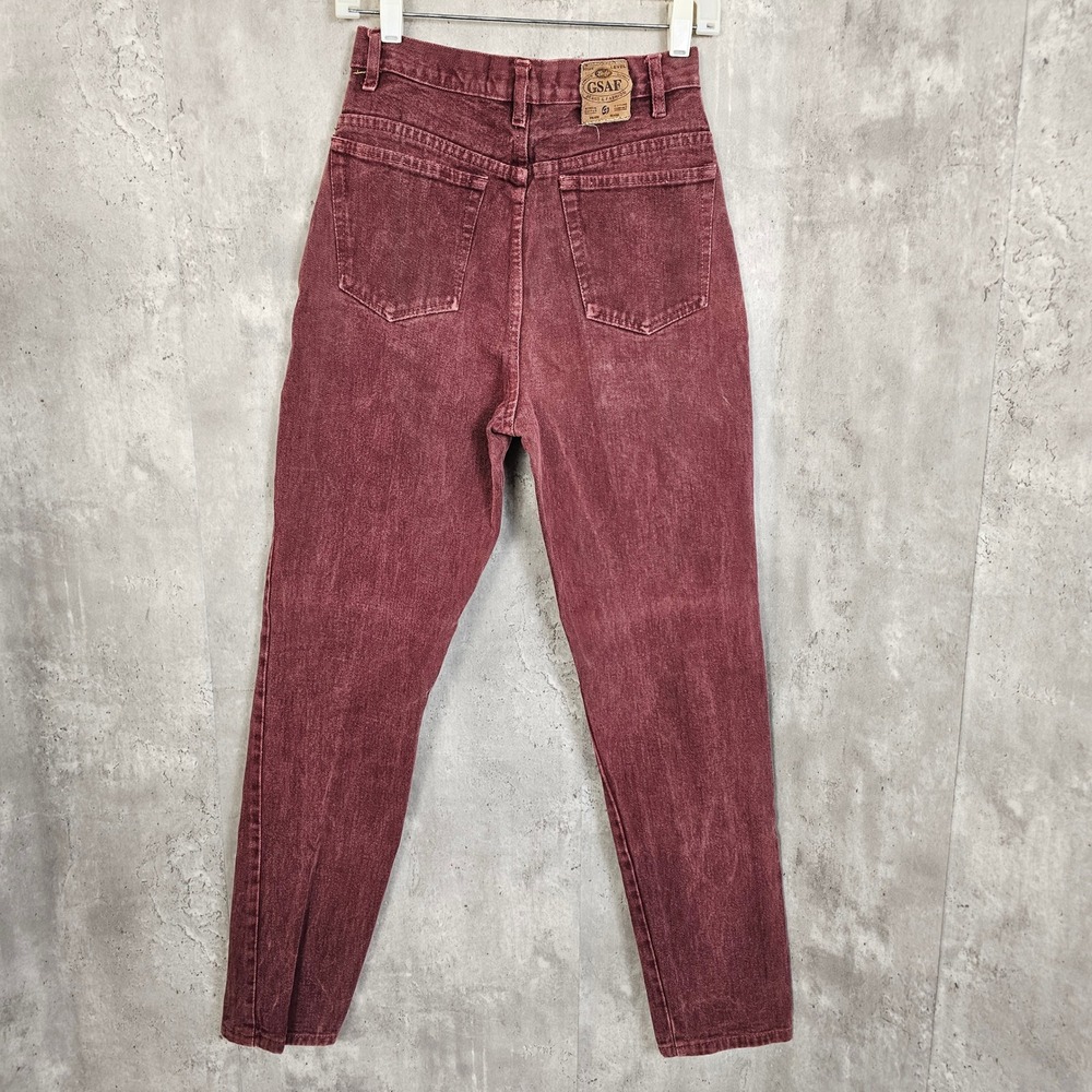 Vintage 90s GSAF High Waist Mom Jeans Burgundy Red Tapered Leg Denim Mexico Sz 6 - Picture 8 of 14
